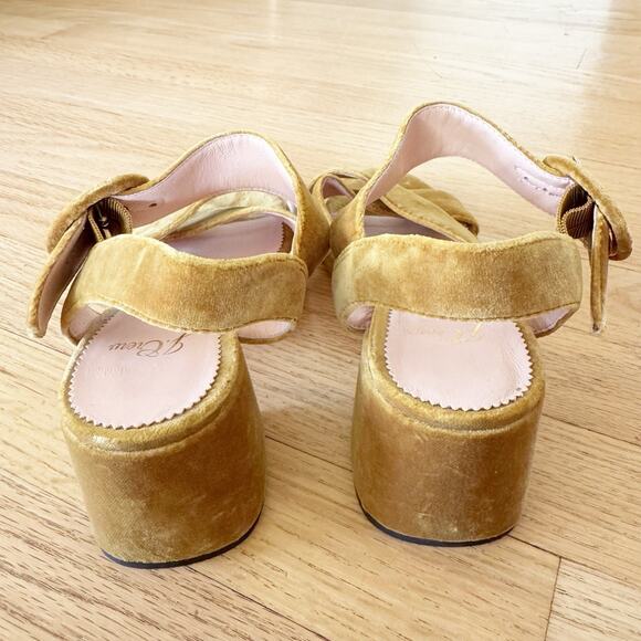 J CREW CLEARANCE VELVET PENNY SANDALS Size 7.5 Yellow Gold Cross Strap - Picture 2 of 6